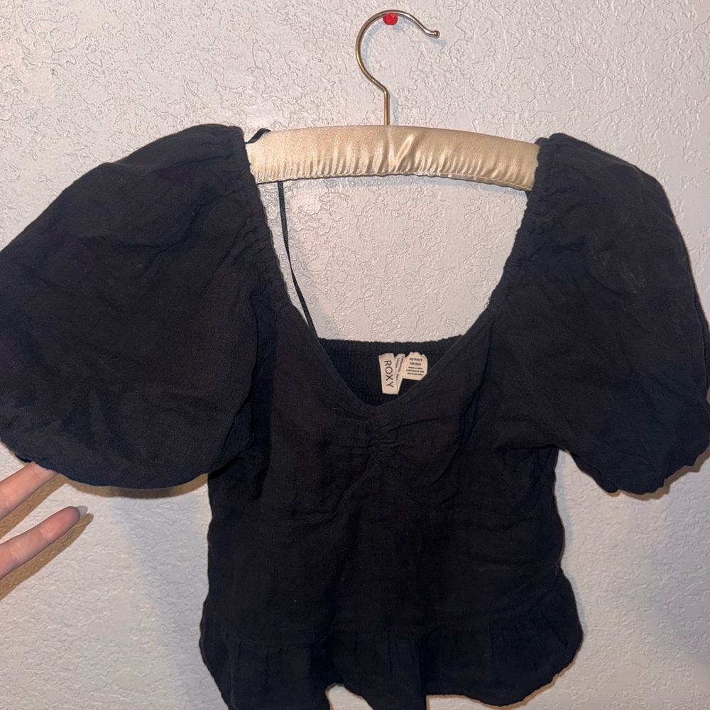 Roxy Women's Black Puff Sleeve Top